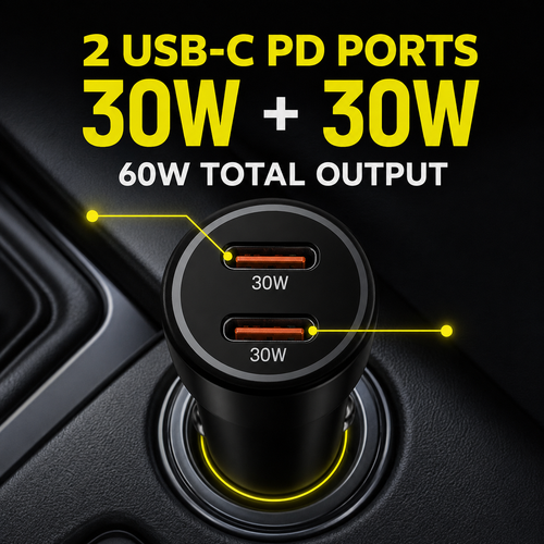 60W Dual-Port USB-C Car Charger